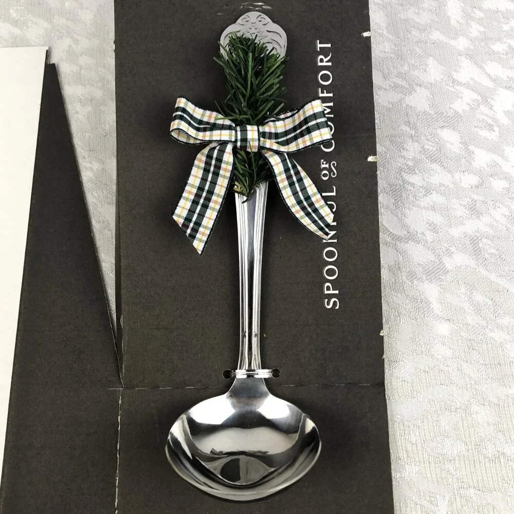 Spoonful of Comfort Stainless Steel 9-Inch Serving Ladle w/ Plaid Ribbon Bow NWT